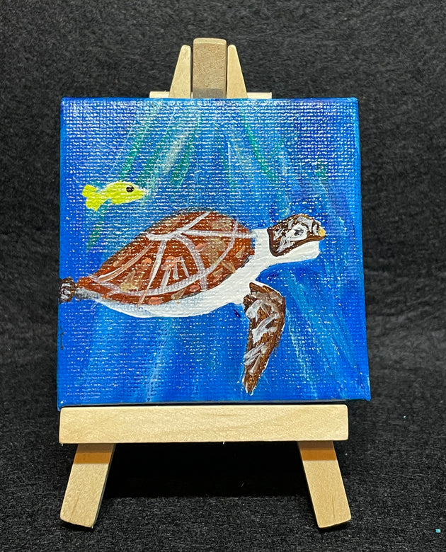 Deep Blue Turtle Mini Canvas